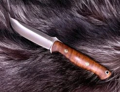 BARK RIVER KNIVES Bark River Gunny CPM 3V Dark Curly Maple, Red Liners, Mosaic Pins