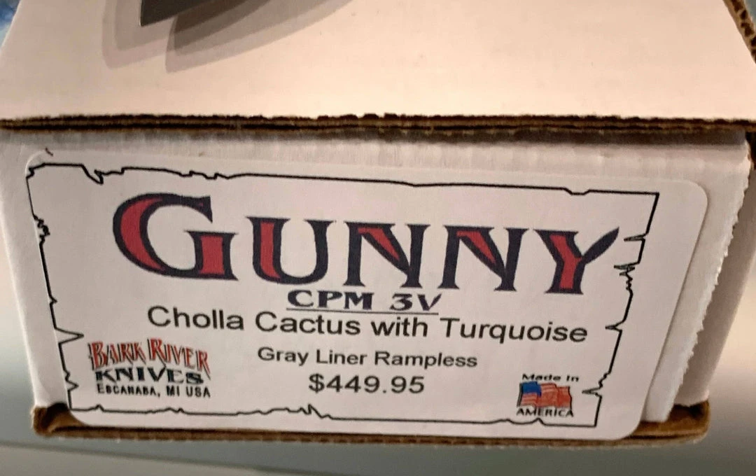 Outlet π BARK RIVER KNIVES Bark River Gunny CPM 3V Knife Cholla Cactus W/ Turquoise - Gray Liners - Rampless #2 π 8 BARK RIVER KNIVES Bark River Gunny CPM 3V Knife Cholla Cactus W/ Turquoise - Gray Liners - Rampless #2