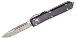 Microtech 121-10 Ultratech Auto S/E Knife 3.46" Stonewashed Plain Blade, Black Aluminum Handles All Knife Brands