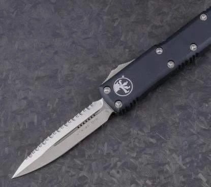 Budget 🔥 Microtech 232-6 UTX-85 D/E Black Handle Serration Satin Blade ❤️ 3 Microtech 232-6 UTX-85 D/E Black Handle Serration Satin Blade