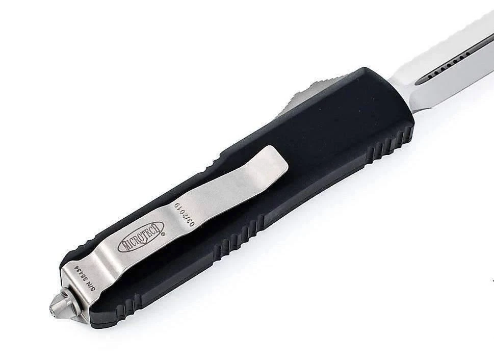 Budget 🔥 Microtech 232-6 UTX-85 D/E Black Handle Serration Satin Blade ❤️ 4 Microtech 232-6 UTX-85 D/E Black Handle Serration Satin Blade