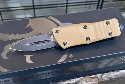 All Knife Brands Microtech 238-1GTTAS Troodon Mini 1.99" D/E SS Tan G10 OTF Auto Knife