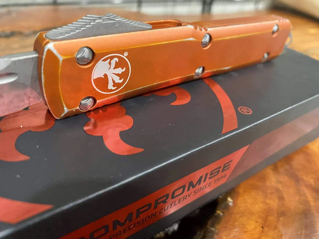Flash Sale 🎁 All Knife Brands Microtech Ultratech T/E OTF 3.46" Apocalyptic Blade, Orange Distressed 123-10DOR 🎉 6 All Knife Brands Microtech Ultratech T/E OTF 3.46" Apocalyptic Blade, Orange Distressed 123-10DOR