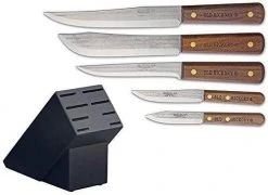 ONTARIO OLD HICKORY 5 PC KITCHEN KNIFE SET WITH BLOCK (USA) )
