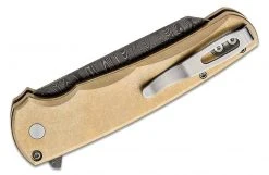 PROTECH KNIVES All Knife Brands Pro-Tech Limited Edition Malibu Flipper Damascus Reverse Tanto Blade, Bronze Handles